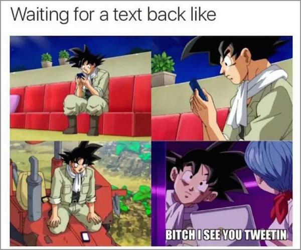 dragon ball z goodnight memes - Waiting for a text back Bitch I See You Tweetin