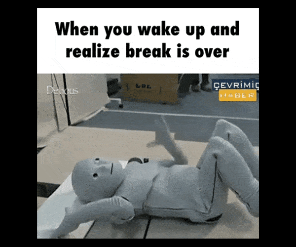 photo caption - When you wake up and realize break is over Evrm Le