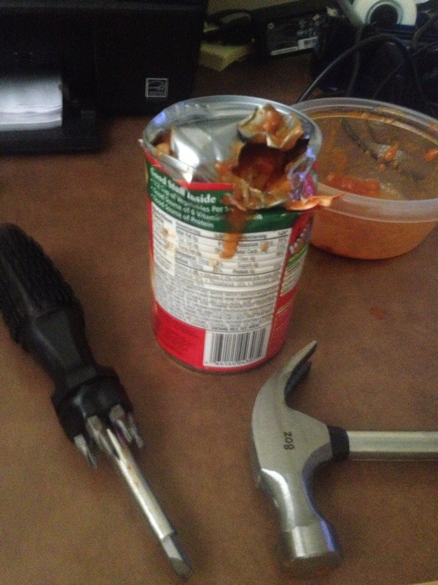 Who needs a can opener when you’ve got a tool box.
