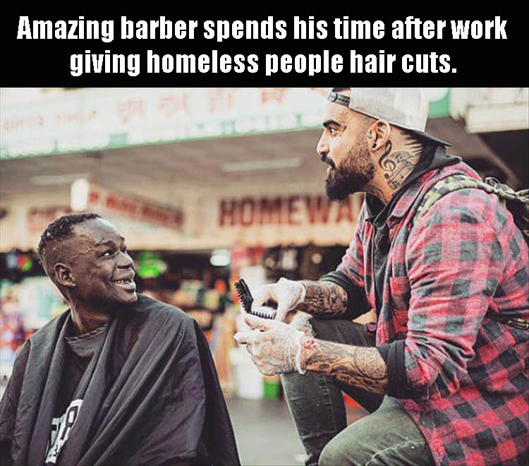 streets barber - Amazing barber spends his time after work giving homeless people hair cuts.