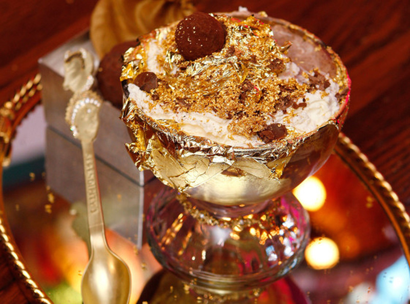 This New York confection from the famous Serendipity 3 restaurant won't just leave you with extra calories. The 3 Frrrozen Haute Chocolate is made from 28 high-end chocolates from South America and Africa. The drink is topped with 23-karat gold shavings and truffle flown from France. The $25,000 drink is served on a crystal goblet lined in gold, an 18-karat gold and white bracelet wrapped around the stem, and a gold spoon.