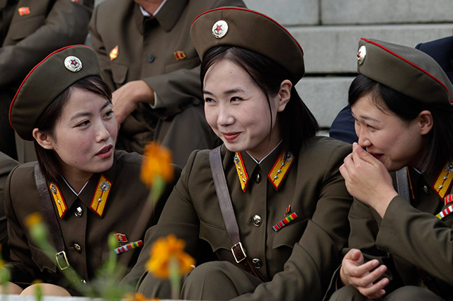 North Korean Soldiers Share a Laugh