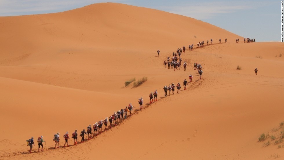 Take on the Moroccan Marathon des Sables (the toughest footrace on earth) in the Sahara desert.