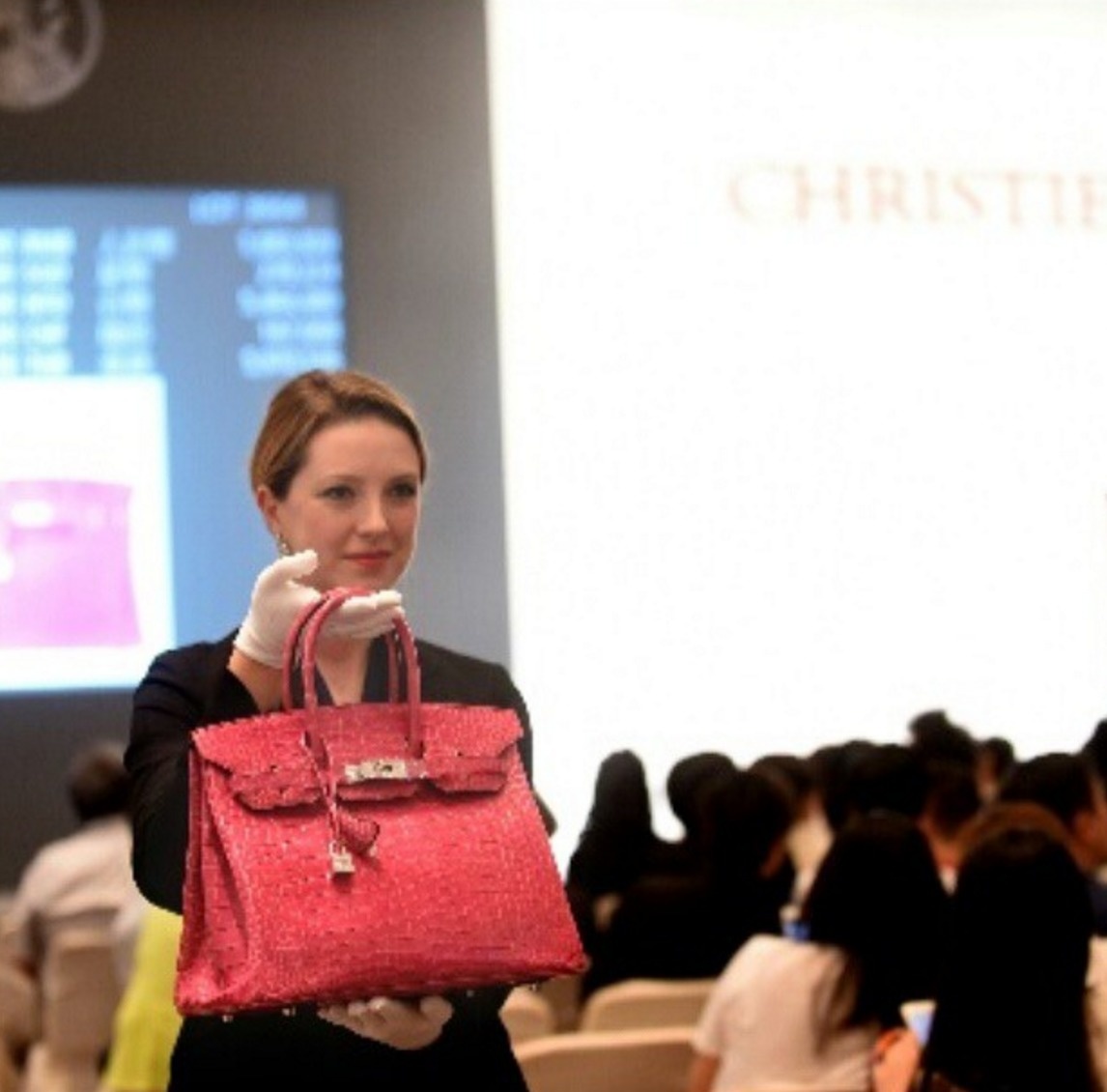 The most expensive bag to sell at auction sold at Christie's in Hong Kong. It went for $221,844, and was a pink crocodile Hermès Birkin studded with diamonds.