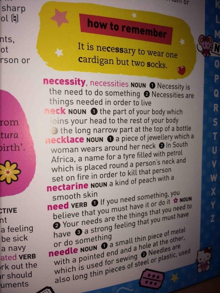 wtf hello kitty dictionary necklace definition - br sharp ol 6 how to remember nts, It is necessary to wear one cardigan but two socks. rson or Tom tura necessity, necessities Noun O Necessity is the need to do something Necessities are things needed in o