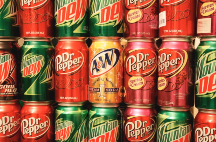 The average can of soda contains about 10 teaspoons of sugar.