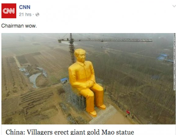 pun lone and level sands stretch far away - Cnn Cnn 21 hrs. Chairman wow. China Villagers erect giant gold Mao statue