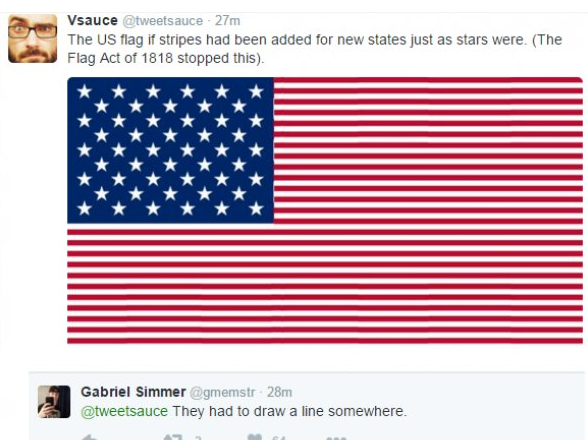 pun english american flag - Vsauce 27m The Us flag if stripes had been added for new states just as stars were. The Flag Act of 1818 stopped this. Gabriel Simmer. 28m They had to draw a line somewhere.