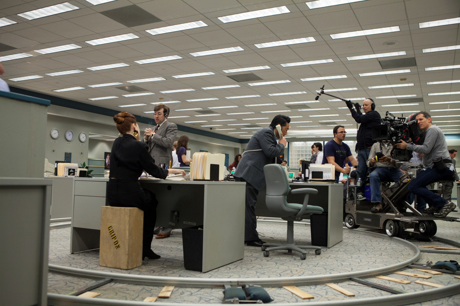 The tracks to create the fast paced 360 degree scene for The Wolf of Wall Street.