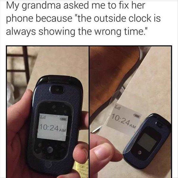 old people stuff - My grandma asked me to fix her phone because "the outside clock is always showing the wrong time." Am Am