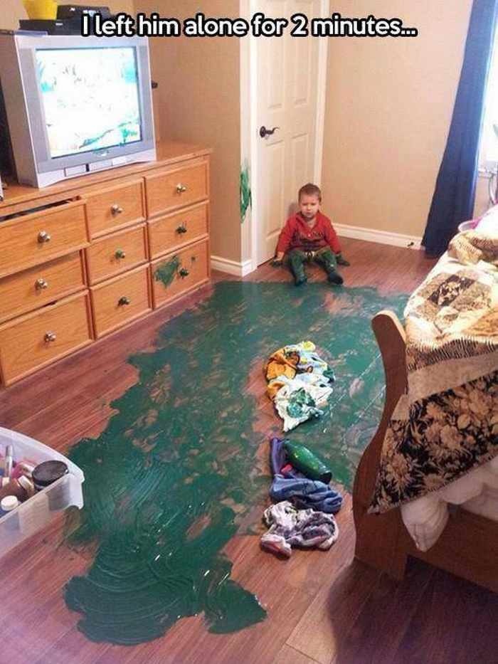 kids make mess - left him alone for 2 minutes..