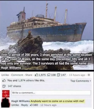 american star shipwreck - Over a period of 200 years, 3 ships perished at the same location of the coast of Wales, on the same day December 5th and all 3 had only one survivor. The 3 survivors all had the same name Hugh Williams 108 147 Un Comment 1,975 Y