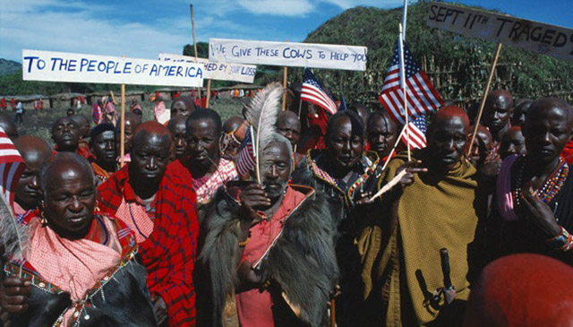 In 2002, Kenyan Masai tribespeople donated 14 cows to to the U.S. to help with the aftermath of 9/11.