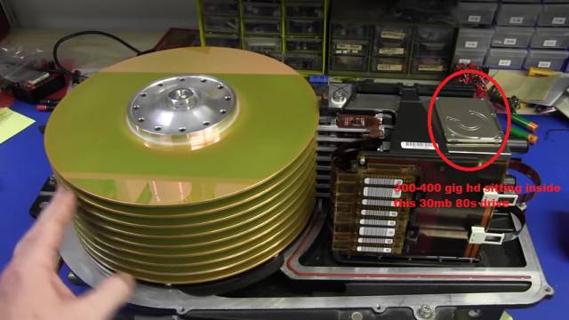there was a modern 300-400 gig credit card sized hard drive placed inside to give you guys an idea of how massive these 3.78 gig drives where.