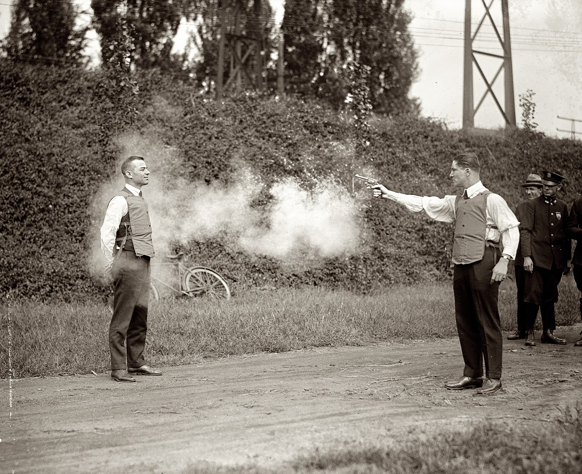 You have to have balls of steel to voluntarily test a bulletproof vest, 1923.