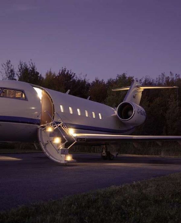 private jets at night