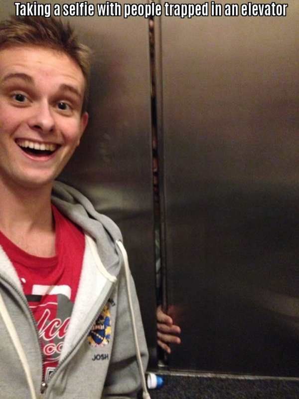 people who took selfies at the wrong time - Taking a selfie with people trapped in an elevator Xos