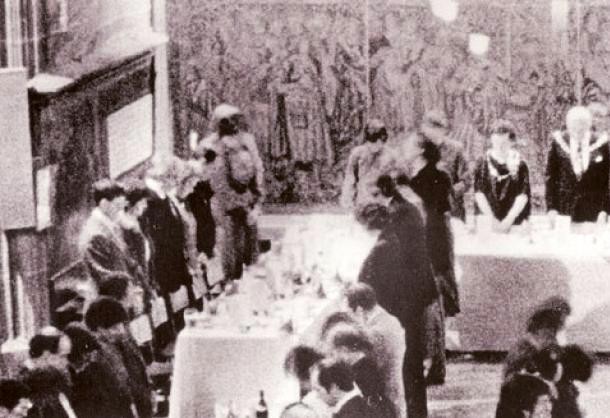 In 1985, the Coventry Freeman organization were having a dinner event at St. Mary’s Guildhall in Coventry, U.K. Everyone in the group had her or his head bowed in prayer when this photo was taken – including a tall, mysterious monk-like figure standing top left. Lord Mayor Walter Brandish, who was present at the dinner, said there was no one at the event who was dressed like that.