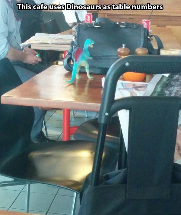 machine tool - This cafe uses Dinosaurs as table numbers