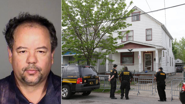 Ariel Castro (left) and the house where he kept Michelle Knight, Amanda Berry and Gina DeJesus for over ten years.
