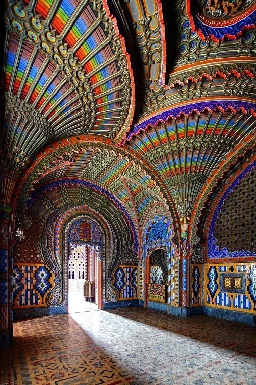 A whirlwind of colors and geometrics in the Peacock Room at Sammezzano Castle in Tuscany, Italy.