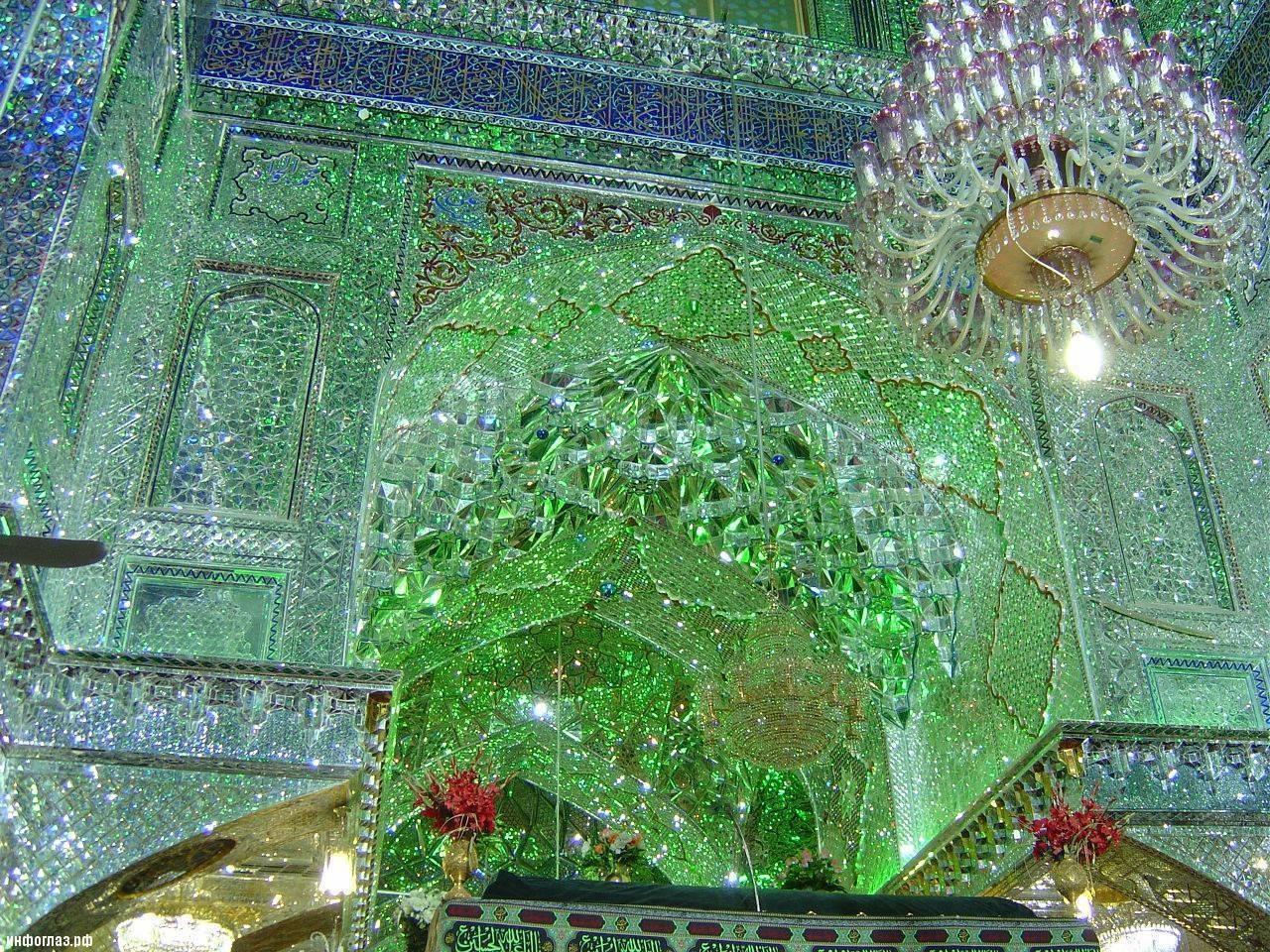 Glimmers of green at a mosque in Iran.