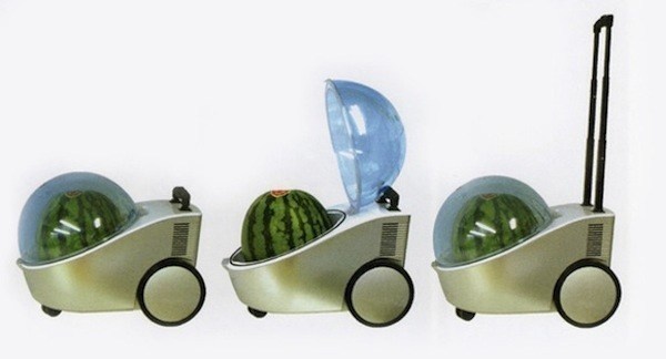 A portable stroller fridge for watermelons.