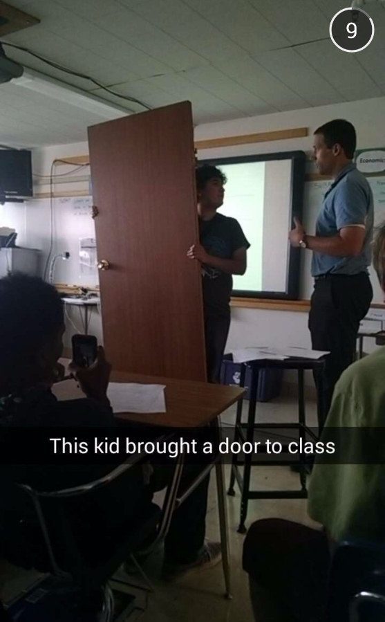 people in class on snapchat - Econo This kid brought a door to class