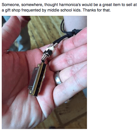 Teacher - Someone, somewhere, thought harmonica's would be a great item to sell at a gift shop frequented by middle school kids. Thanks for that.