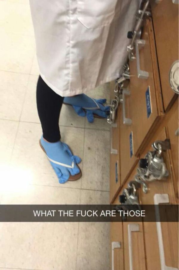 gloves on feet in lab - What The Fuck Are Those