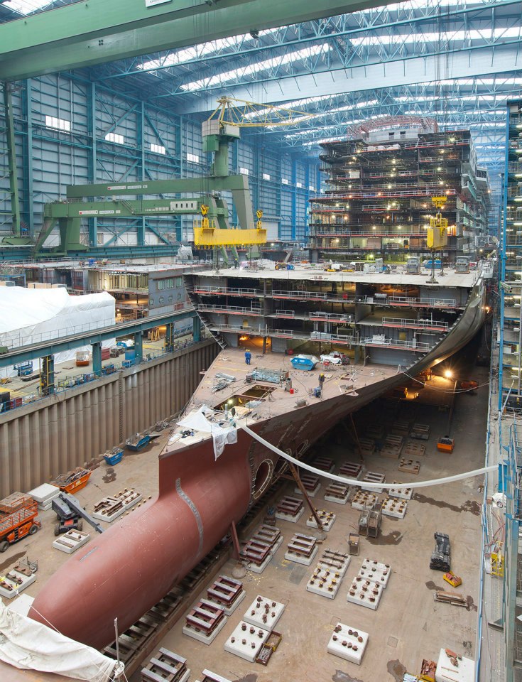 Cruise ship during construction