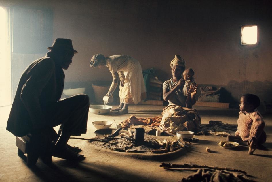 The Republic of Transkei was created under the system of racial segregation of apartheid in 1959. Here's a look at a family cooking and eating meals on the floor at their Transkei home in 1977.