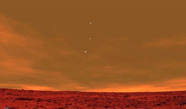 Earth, Mercury, and Venus, seen from Mars.
As cool as this looks, it’s just a photo produced in a piece of planetarium software.