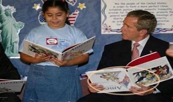 Dubya.
While you might think this is something Bush would do, he didn’t. This was shopped.