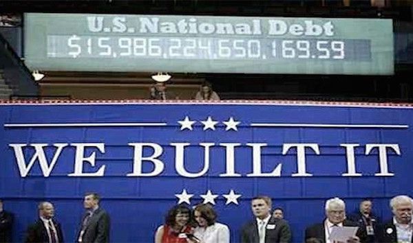 We built it.
This photo was supposedly taken during the 2012 republican convention. The reality is that the debt clock was situated way on the other side of the arena.