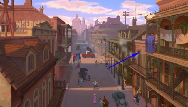 Aladdin’s magic carpet appears in the opening scene of The Princess and The Frog.