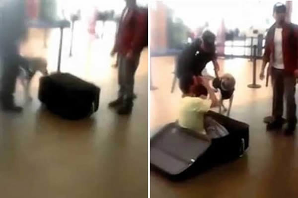 In 2015, two men were arrested at an airport in Peru after being caught red-handed making an attempt at human smuggling. Video of the incident shows a man with an average-sized suitcase being stopped by a security guard with a dog at Lima's Jorge Chavez International Airport. 

Despite the dog displaying a keen interest in the case, the man wielding it was reluctant to open it, and with good reason. The guard forced the man to unzip the luggage, revealing another man curled up inside the case.