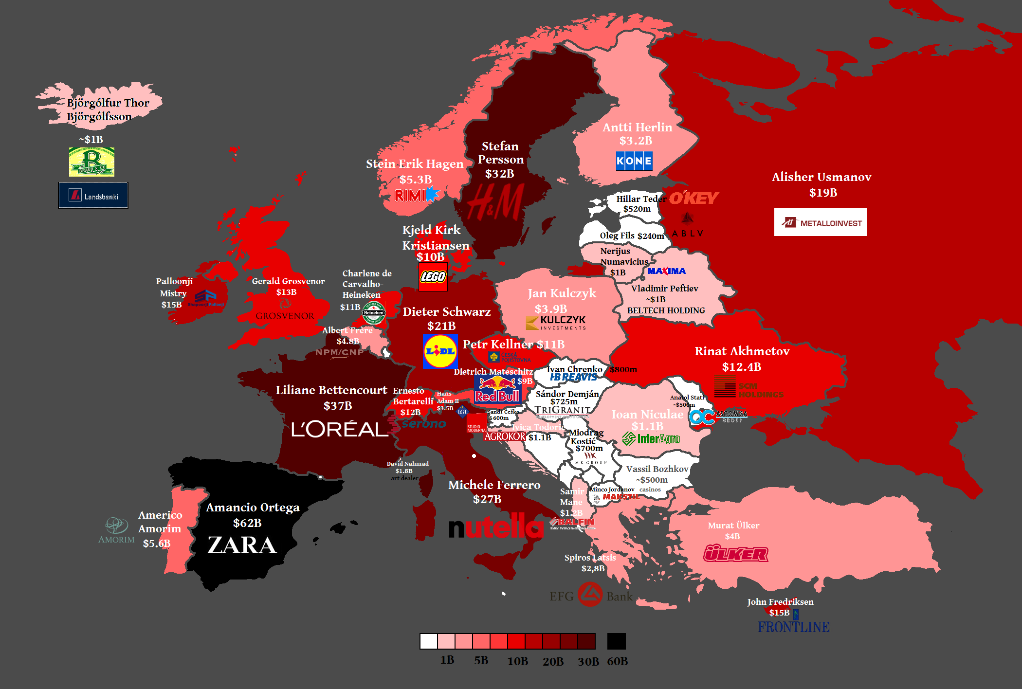 Richest Europeans by country