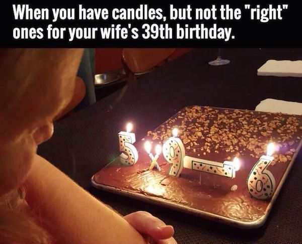 Funny picture of woman with a math problem for birthday candles because they didn't have the right ones for her age