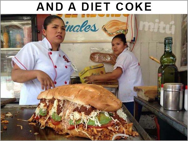 Funny pictures - funny pic of massive burger with caption joking and a diet coke