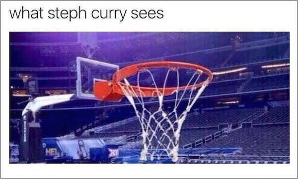 Meme about how Stephen Curry sees the basket as huge