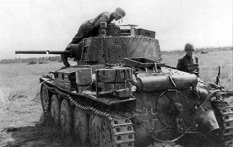 German Panzerkampfwagen 38(t) tank neatly shot through the barrel – Belarus 1941