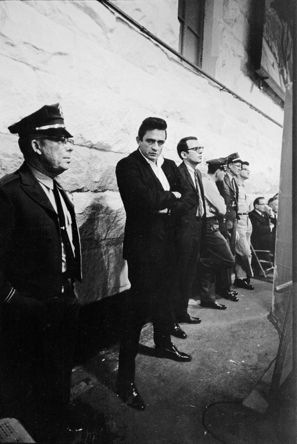 1968: Johnny Cash before playing one of two recorded shows at Folsom State Prison in California.