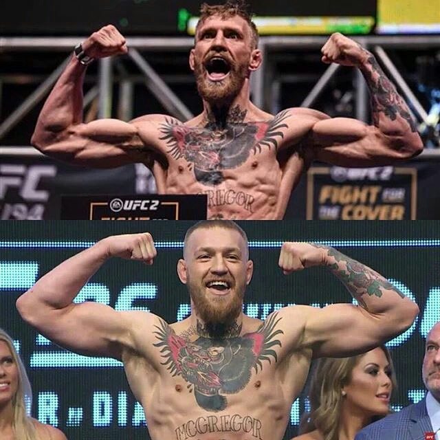 Conor McGregor weighing in at 145lbs for the Aldo fight vs 168lbs for the Diaz fight