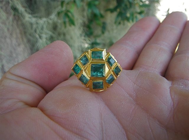 A 22.5-carat gold ring with Colombian emeralds from a 1715 Spanish fleet