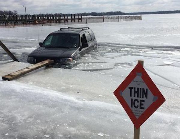 thin ice on lake - Thin