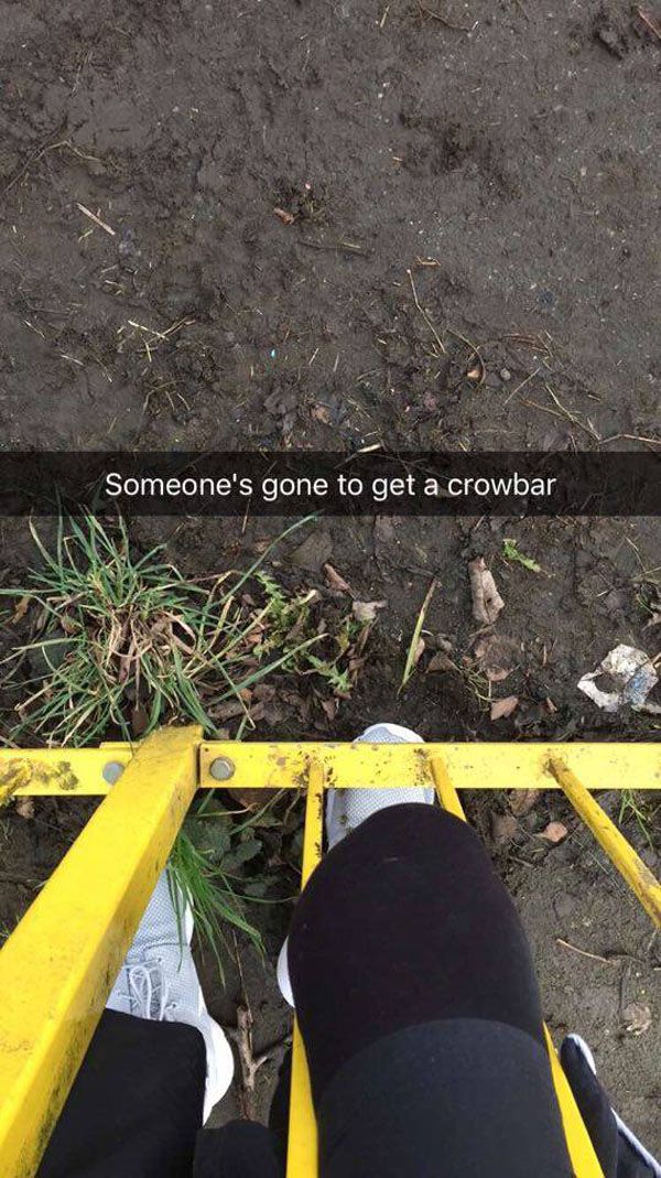 Guy Snapchats rescue after getting leg stuck in a Fence