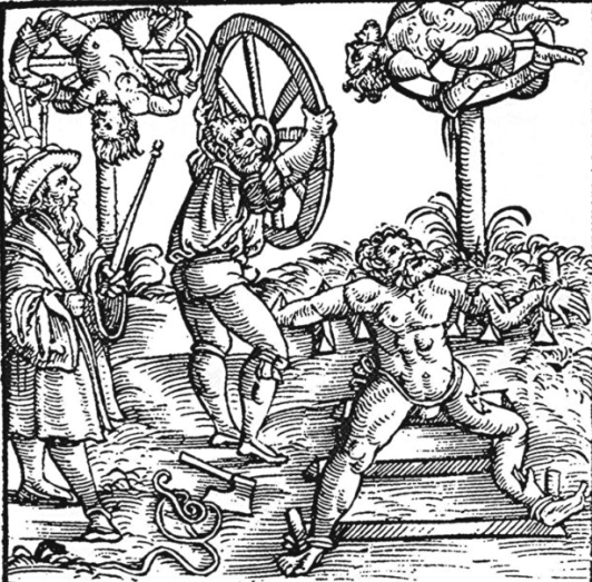 The classic breaking wheel form of torture involved strapping a victim to the wheel and beating them until the spokes caused their bones to break, but sometimes, they literally just beat up perpetrators with the wheel itself!