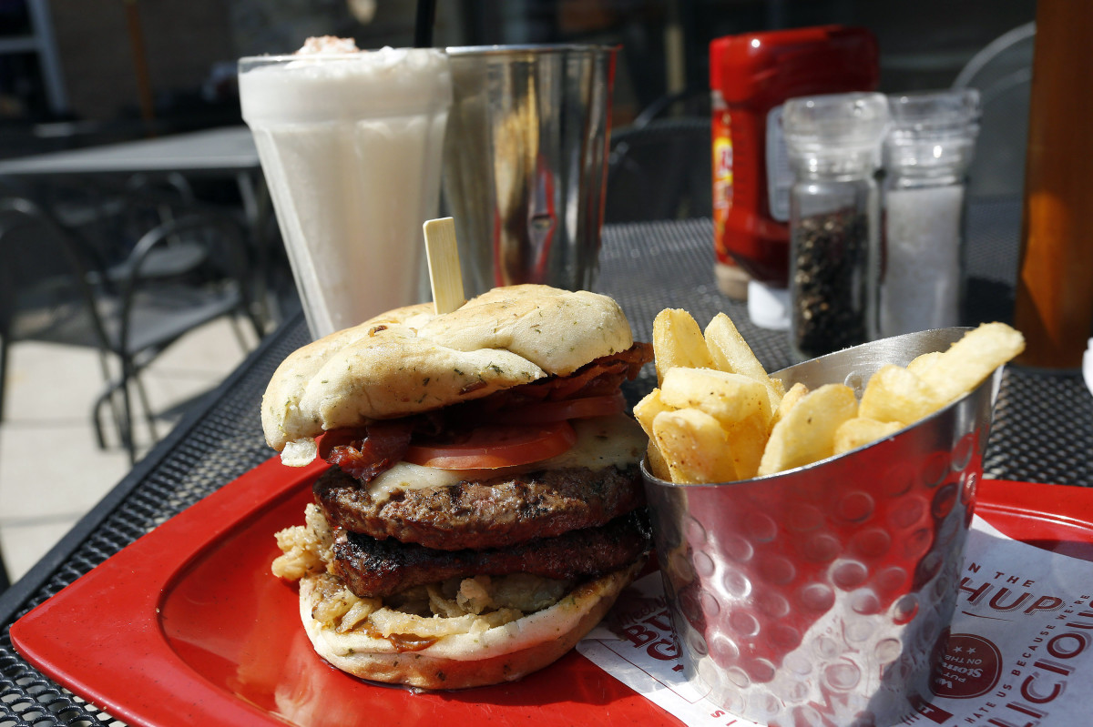 The Unhealthiest Meal You Can Eat at a Chain Restaurant: Red Robin’s “monster-sized” A.1. peppercorn burger, served with “bottomless” fries and a “Monster” milkshake, which clocks in at a whopping 3,540 calorie, with 69 grams of saturated fat, 6,280 mg of sodium and an estimated almost three-quarters of a cup of added sugar.