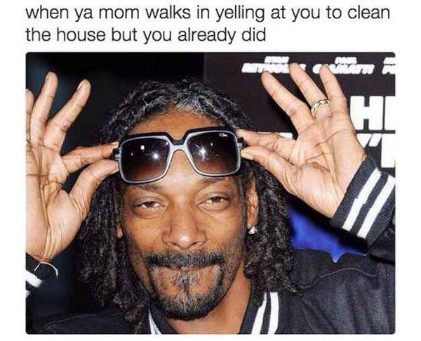 smokey eyes snoop dogg meme - when ya mom walks in yelling at you to clean the house but you already did